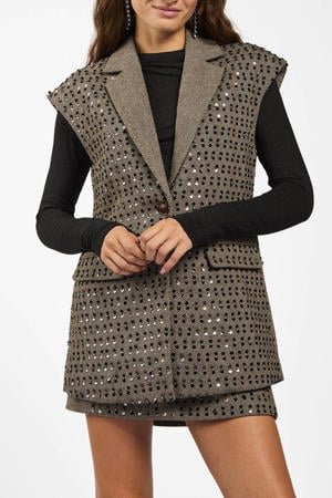 gestreepte regular blazer met wol grijs met pailletten