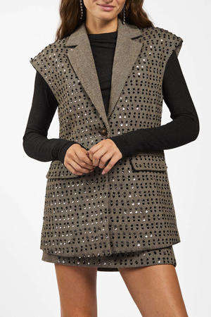 gestreepte regular blazer met wol grijs met pailletten