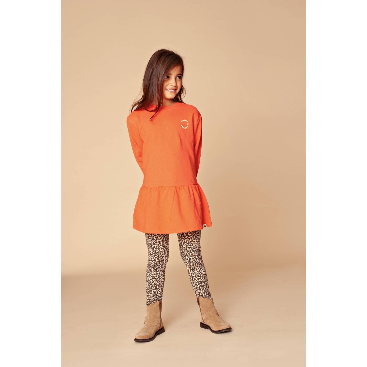 Stains&Stories slim casual broek bruin