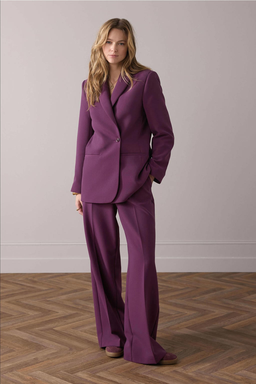 Donkerpaarse dames Summum regular blazer van polyester met effen, lange mouwen, reverskraag en knoopsluiting