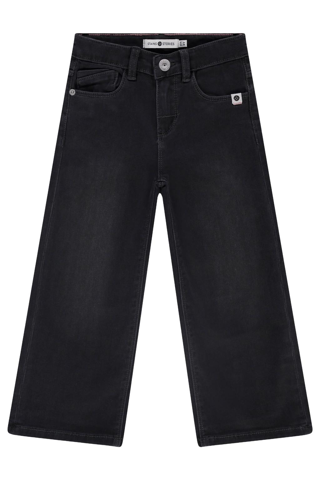 Grey denim meisjes Stains&Stories loose fit jeans van stretchdenim met regular waist en effen