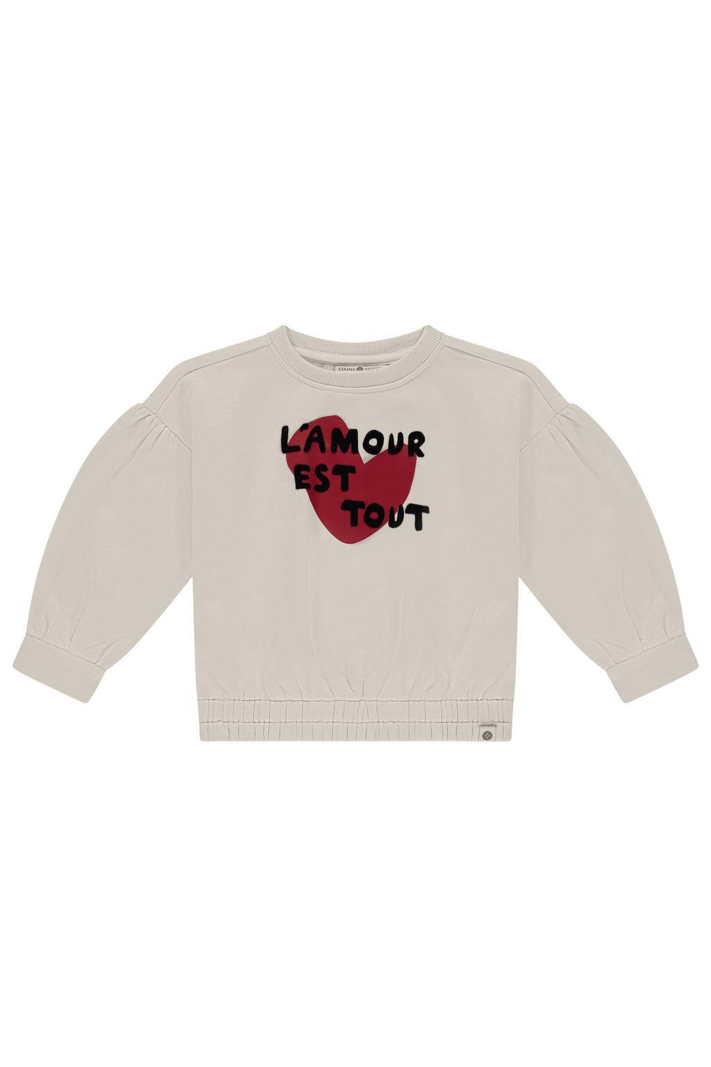 Witte meisjes Stains&Stories sweater met printopdruk, lange mouwen, ronde hals en elastische boord