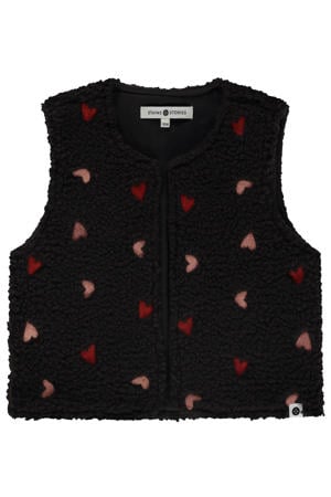 teddy gilet met hartjes zwart