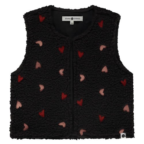 Stains&Stories teddy gilet met hartjes zwart afbeelding