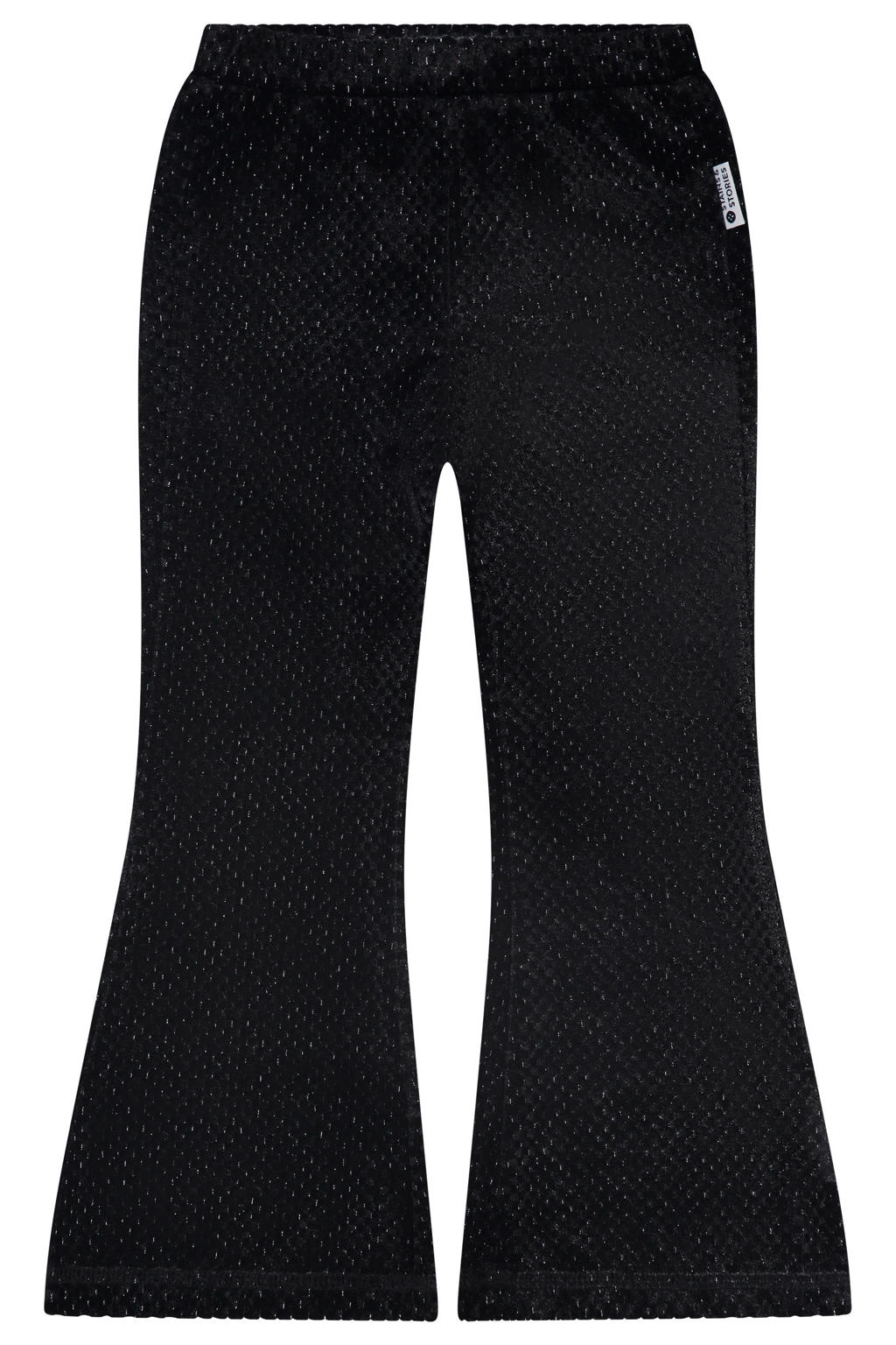 Zwarte meisjes Stains&Stories flared casual broek van polyester met regular waist, elastische tailleband en effen