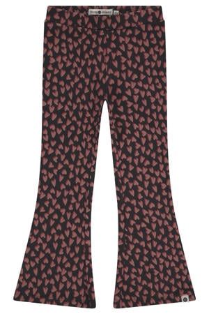 flared casual broek met hartjes zwart