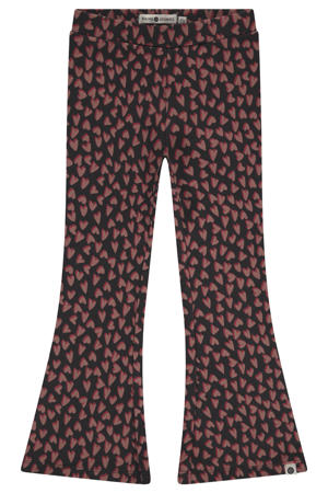 flared casual broek met hartjes zwart