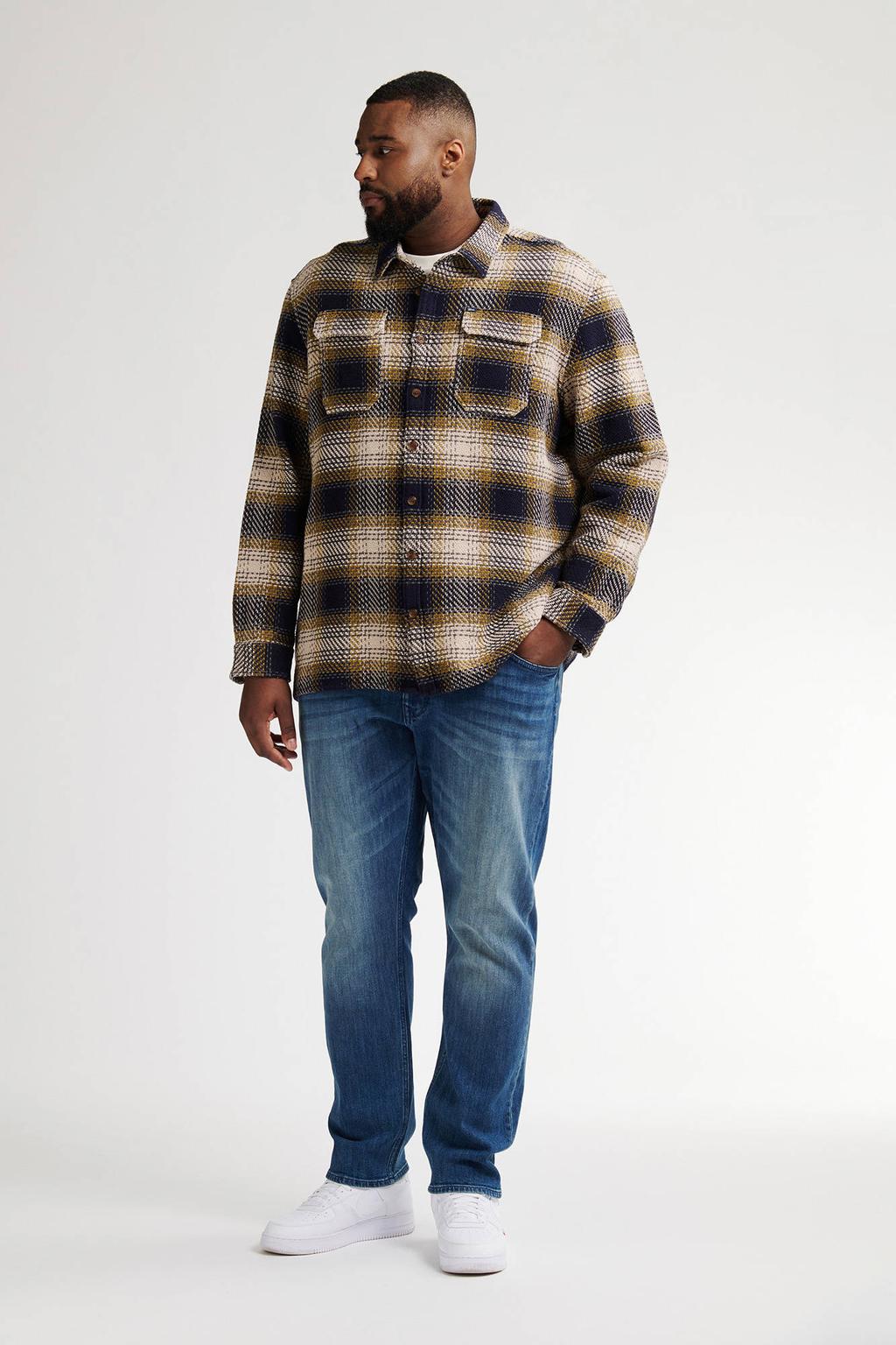 Multikleurige heren Petrol industries Plus Size geruit overshirt van katoen met lange mouwen, klassieke kraag en knoopsluiting