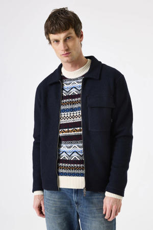 overshirt met wol donkerblauw