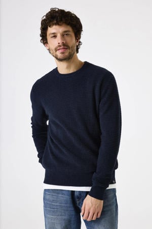 gebreide trui met textuur donkerblauw