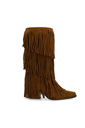 suède cowboylaarzen met franjes cognac