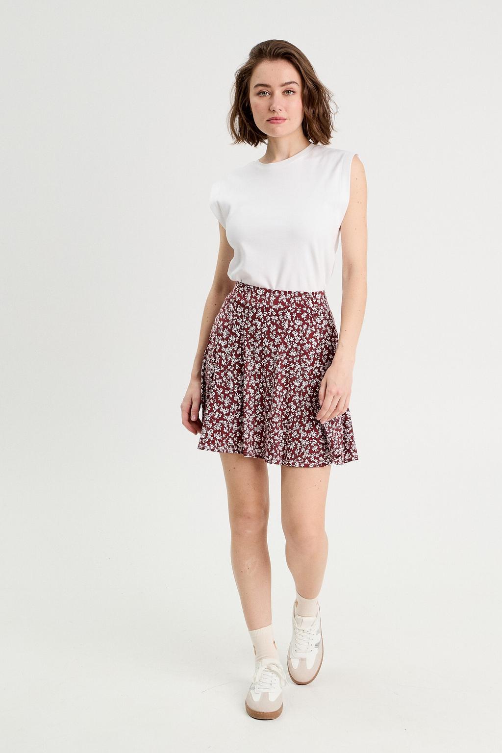 Donkerrood en witte dames Cache Cache mini rok gemaakt van polyester