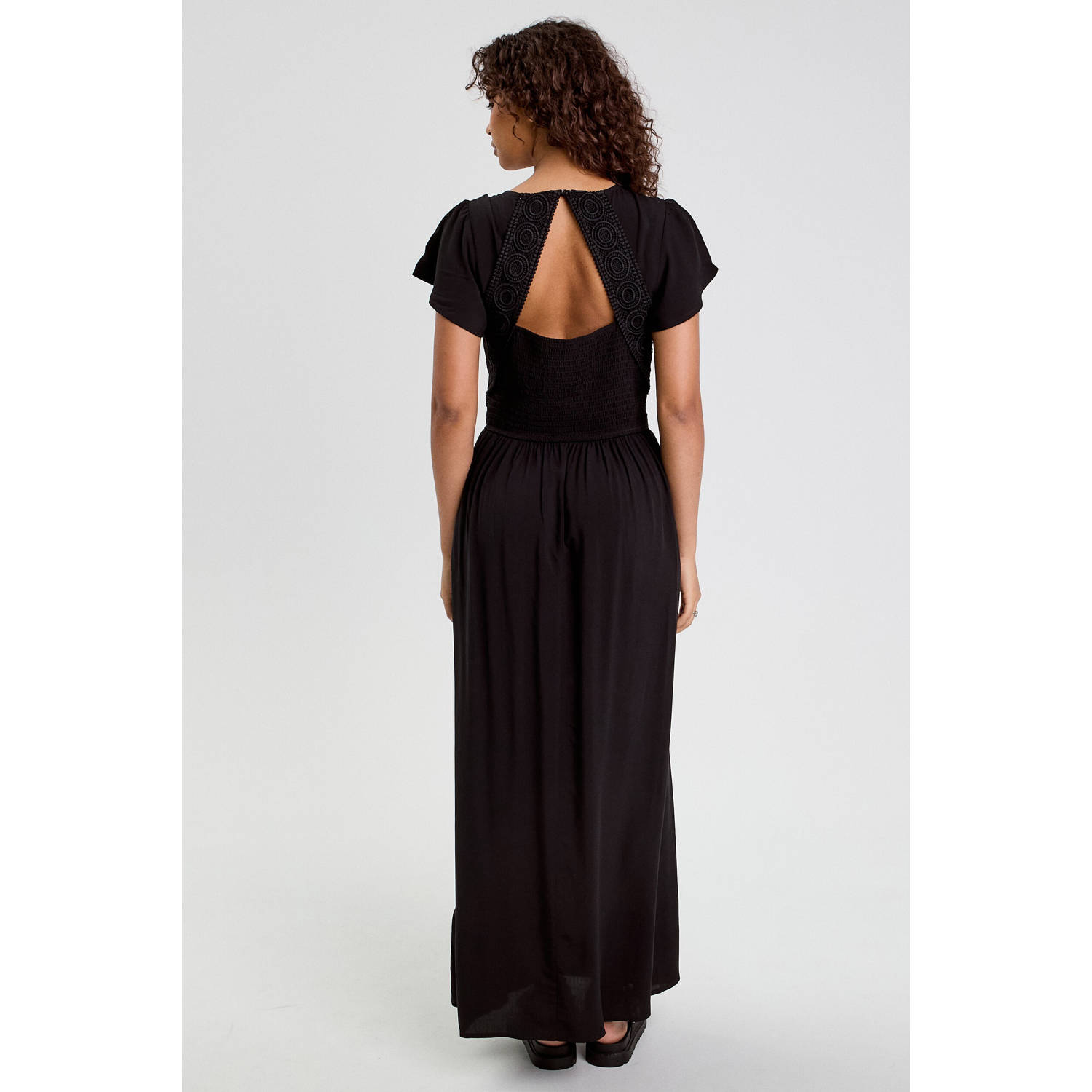 Cache midi jurk broderie zwart