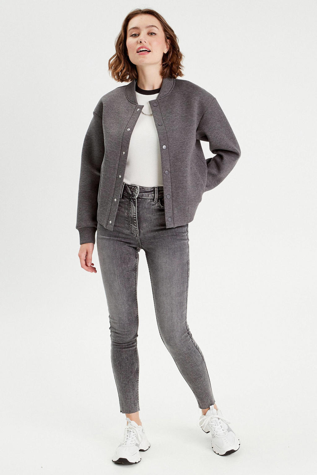 Grey denim dames Cache Cache skinny jeans van denim met regular waist, rits- en knoopsluiting en effen