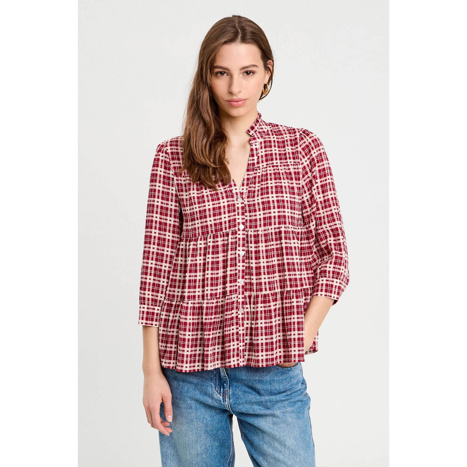 Cache blouse donkerrood ecru