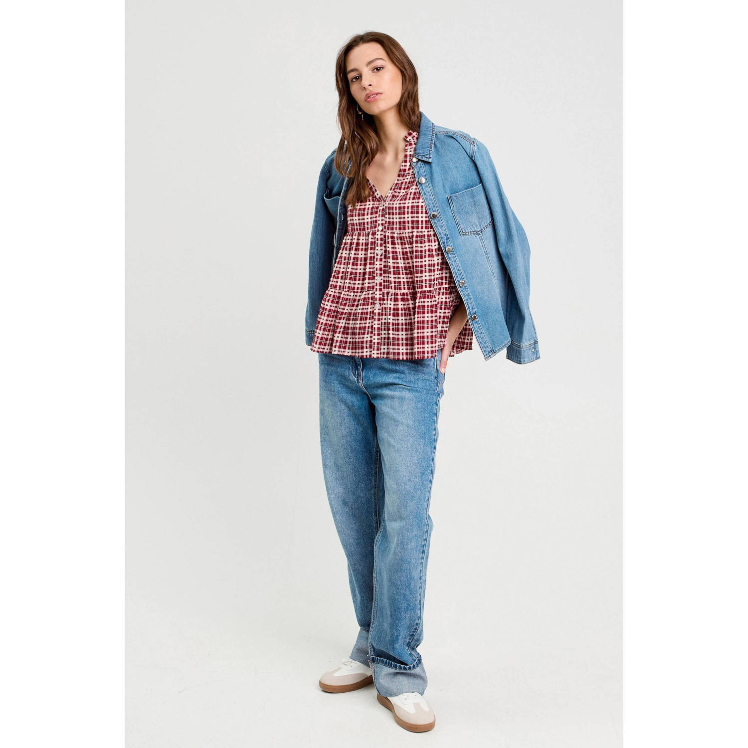 Cache blouse donkerrood ecru
