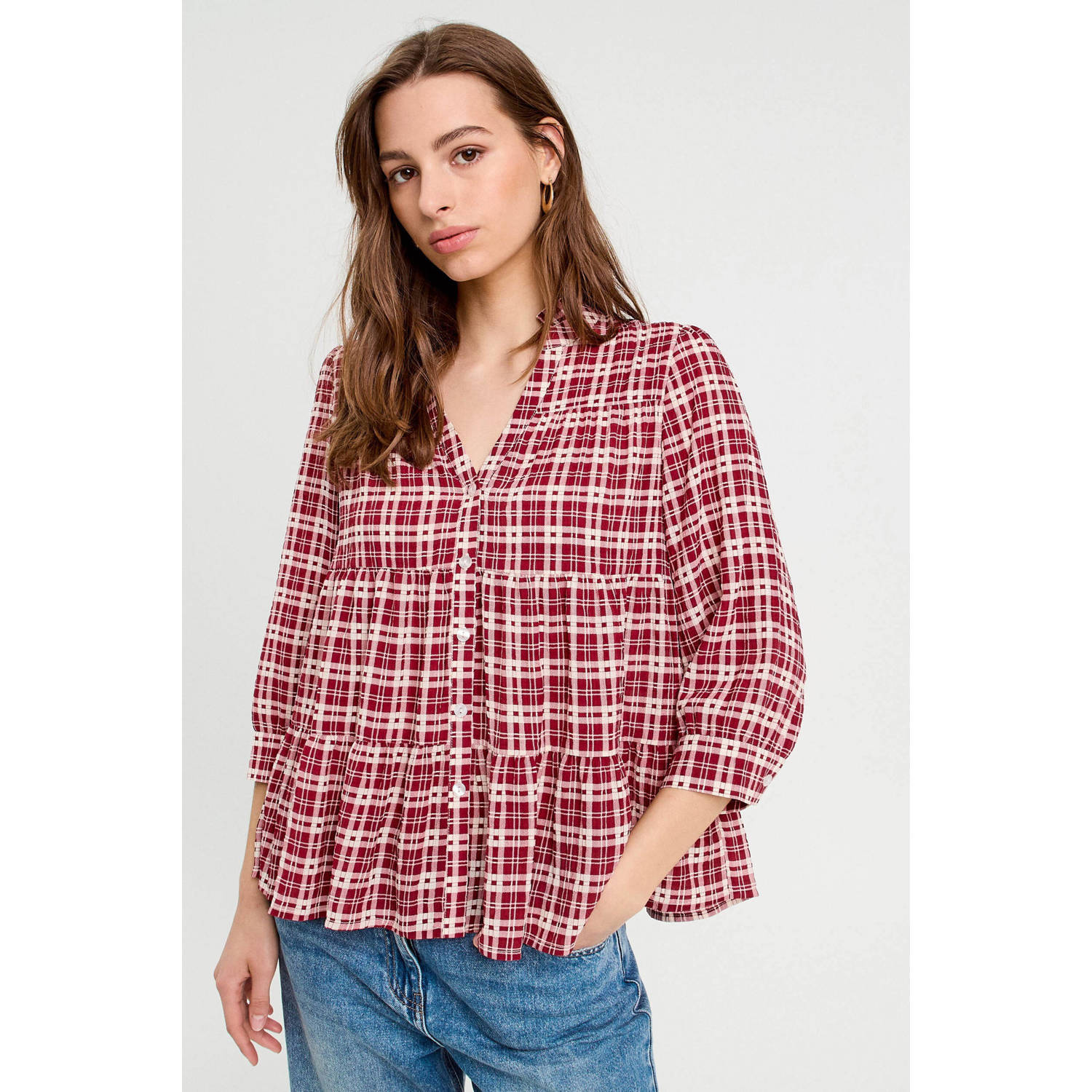 Cache blouse donkerrood ecru