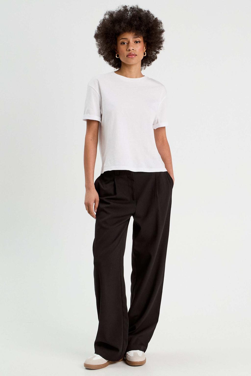 Zwarte dames Cache Cache regular waist pantalon van polyester met loose fit, rits- en haaksluiting en effen