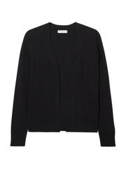 thumbnail: Zwarte dames Cache Cache gebreid vest van viscose met effen, lange mouwen, openvallende hals en geribde boorden