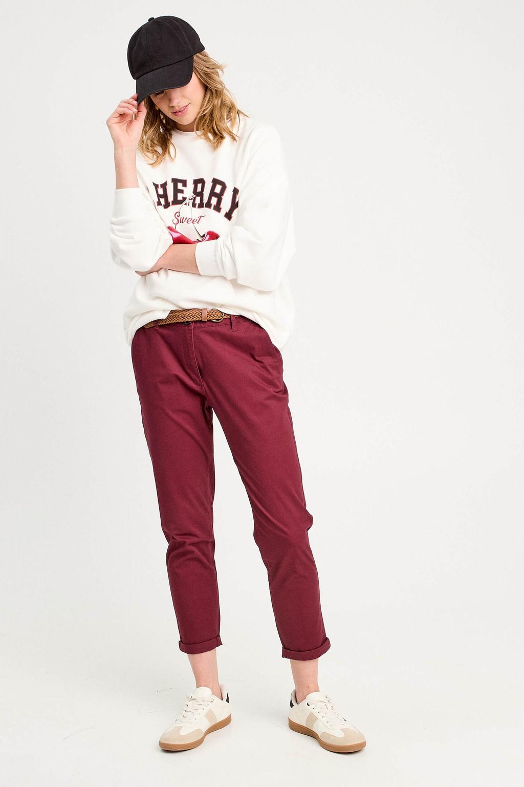 Donkerrode dames Cache Cache chino van katoen met regular fit, regular waist, rits- en knoopsluiting en effen