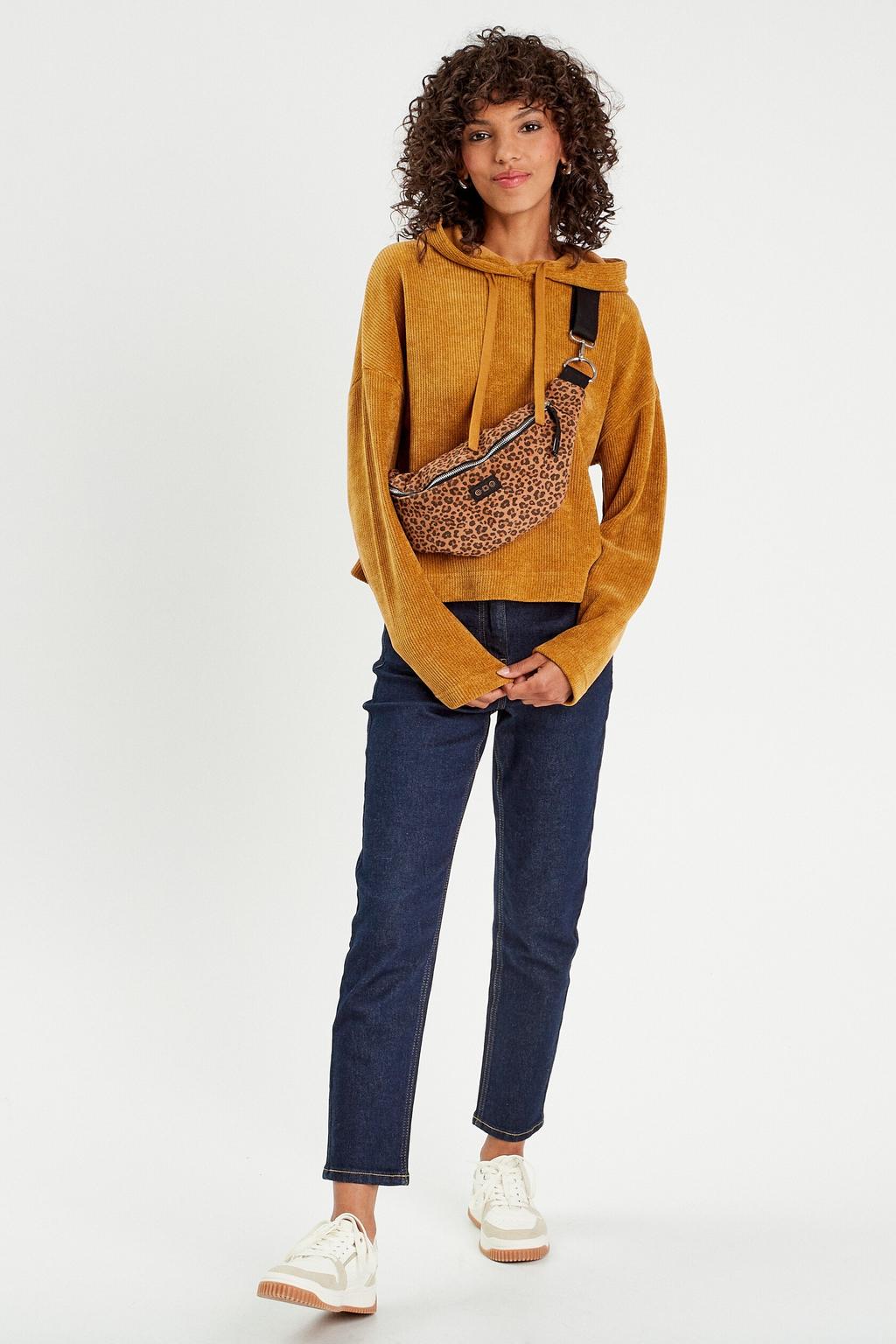 Camelkleurige dames Cache Cache hoodie van polyester met effen, lange mouwen en capuchon