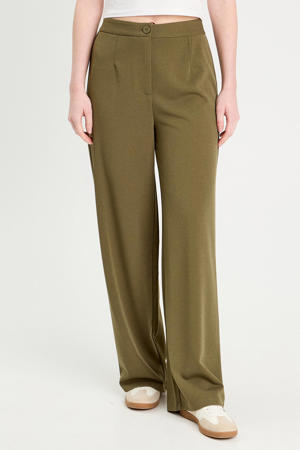 wide leg high waist pantalon kakigroen