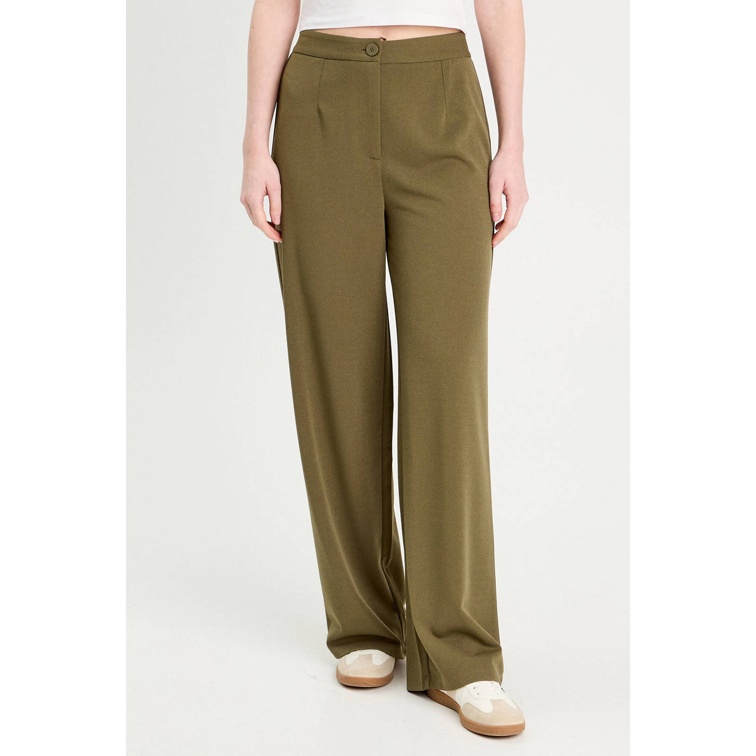 Cache wide leg high waist pantalon kakigroen
