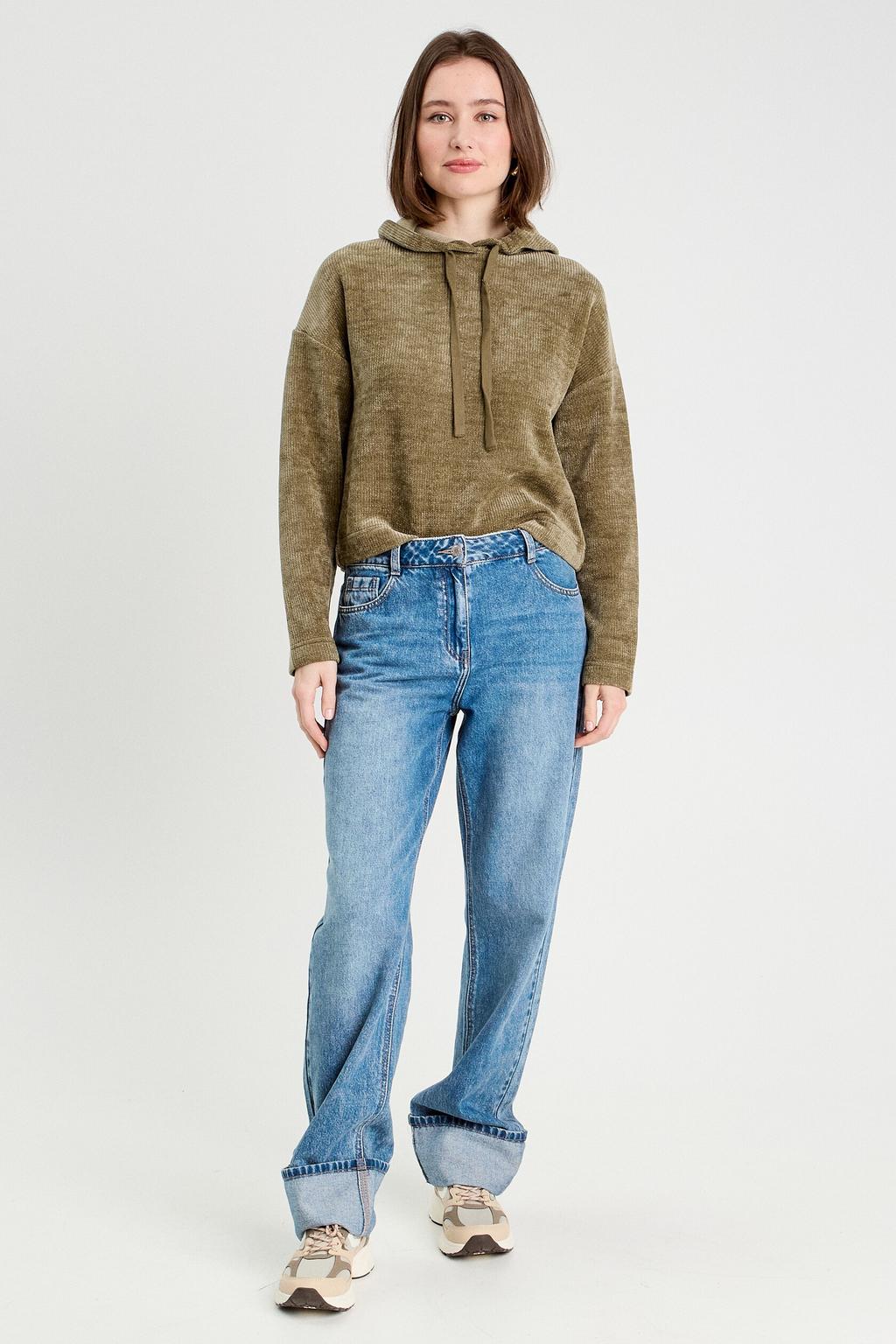 Kakikleurige dames Cache Cache hoodie van polyester met effen, lange mouwen en capuchon
