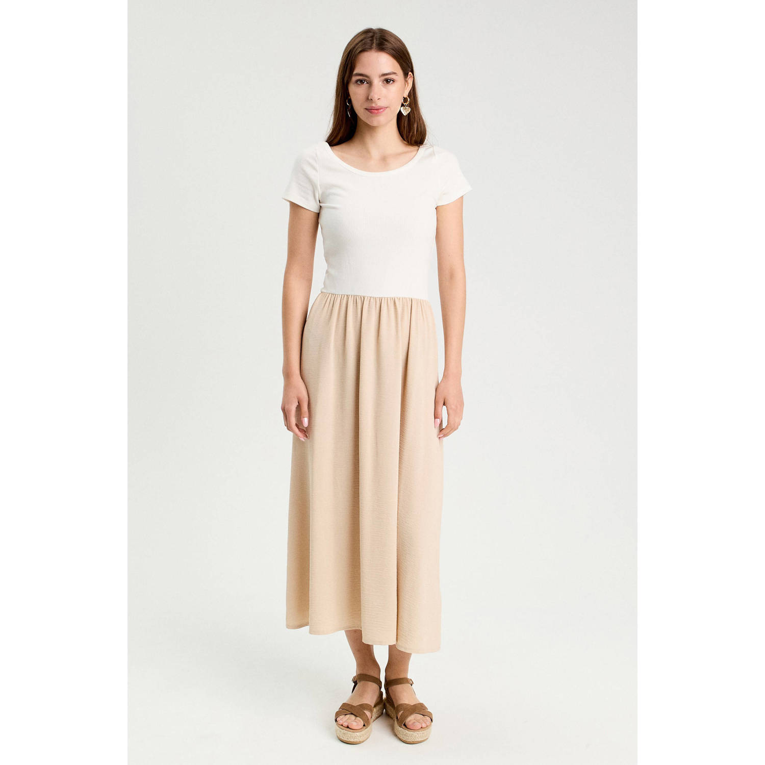 Cache midi jurk beige