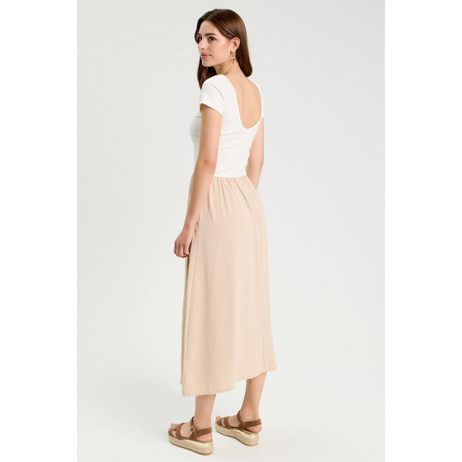 Cache midi jurk beige