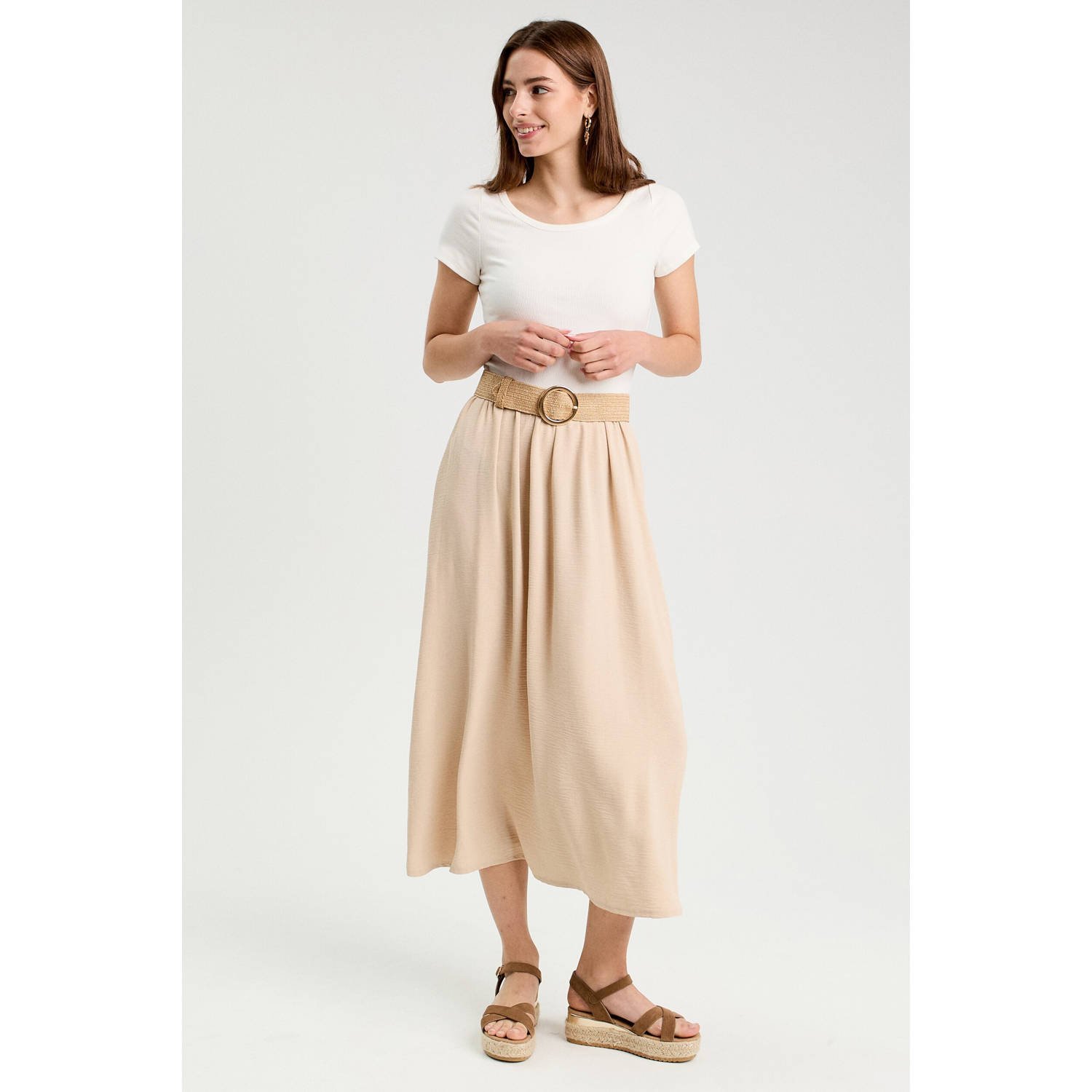 Cache midi jurk beige