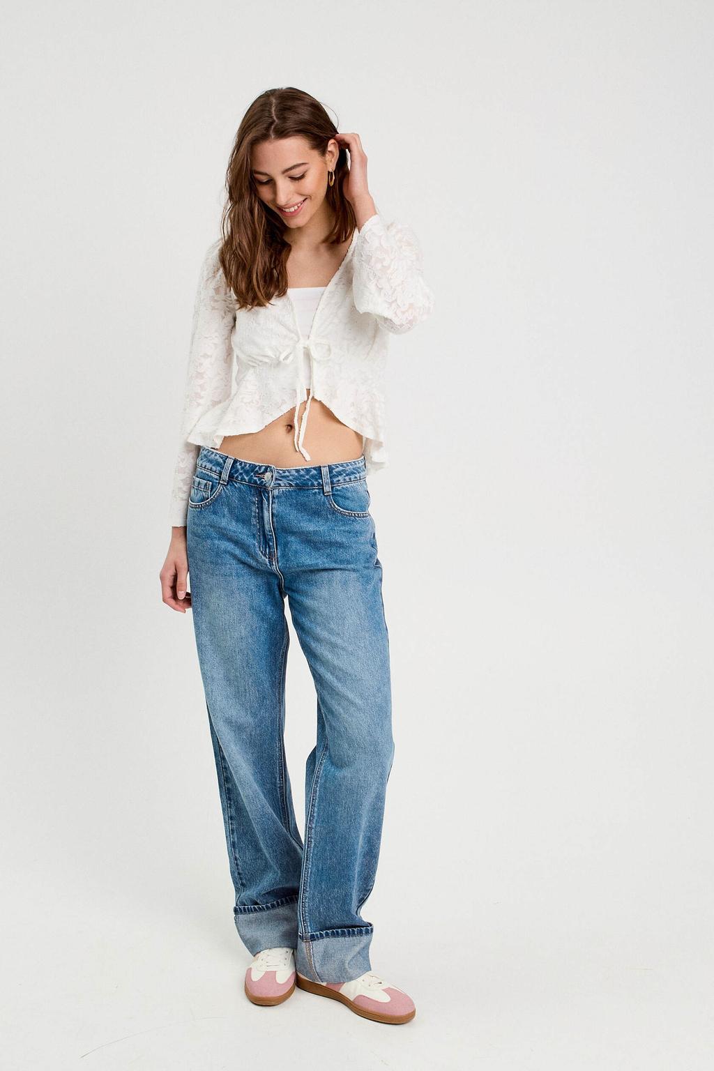 Medium blue denim dames Cache Cache straight leg jeans van denim met rits- en knoopsluiting en effen