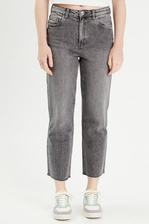 cropped high waist straight jeans grey