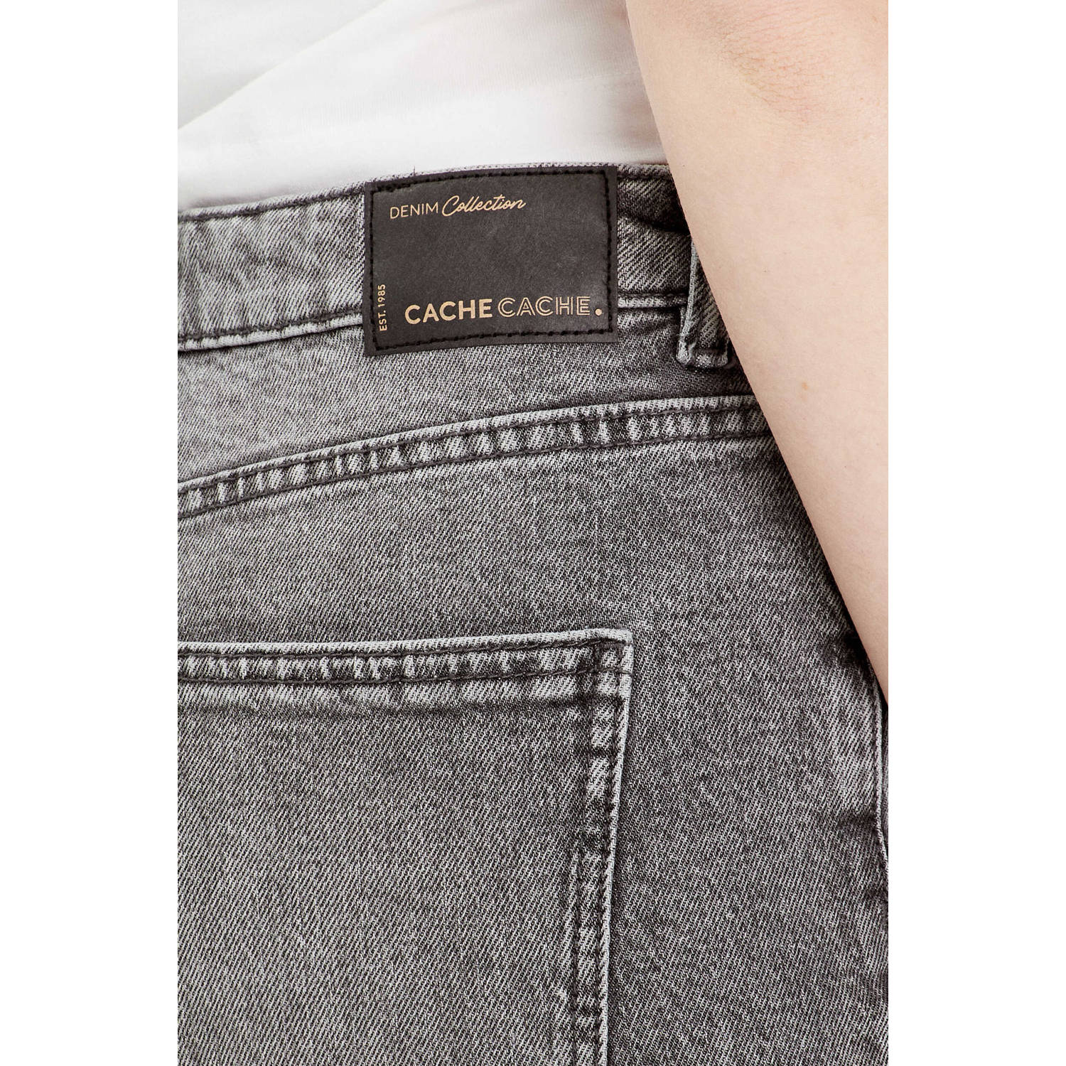 Cache cropped high waist straight jeans grey