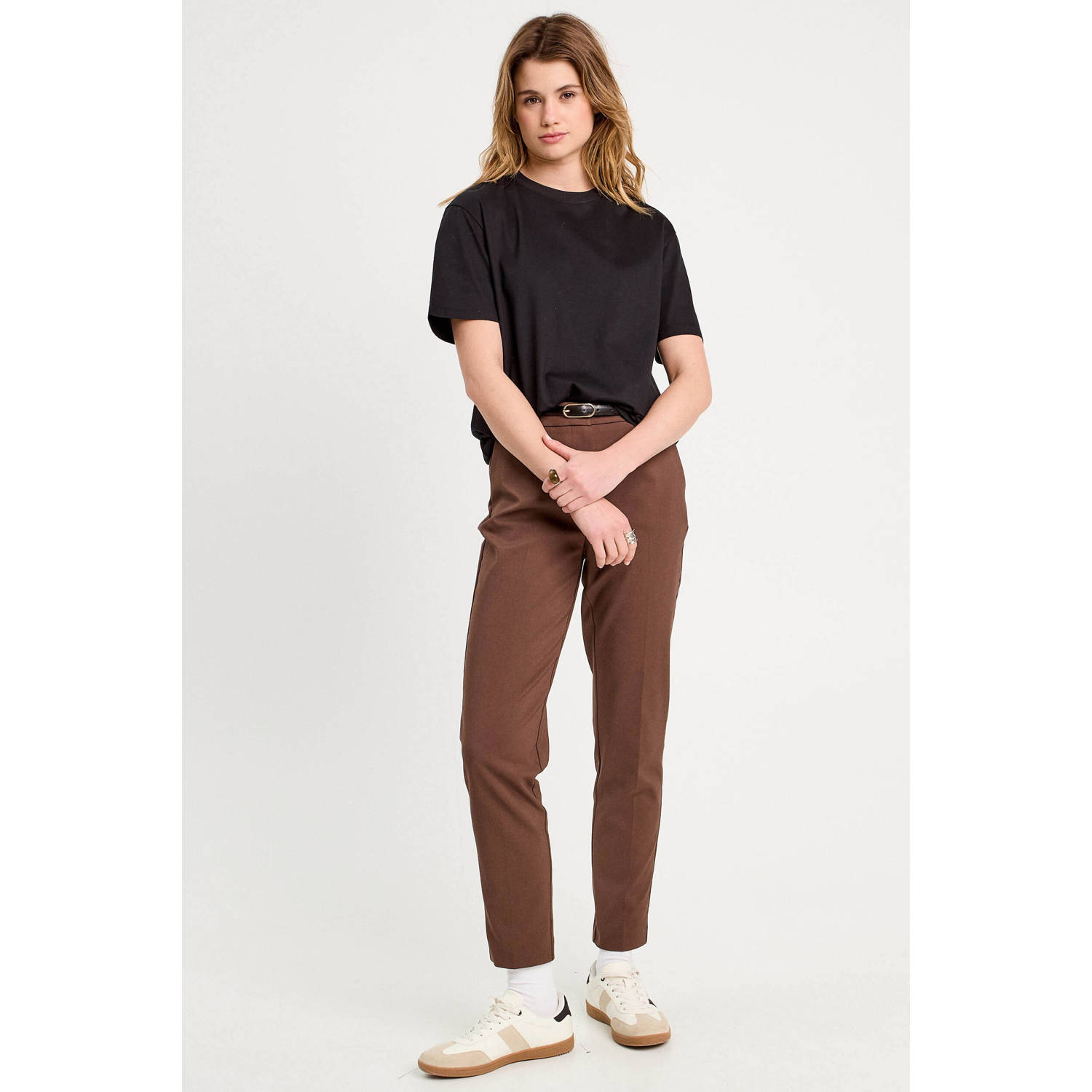Cache tapered high waist pantalon donkerbruin