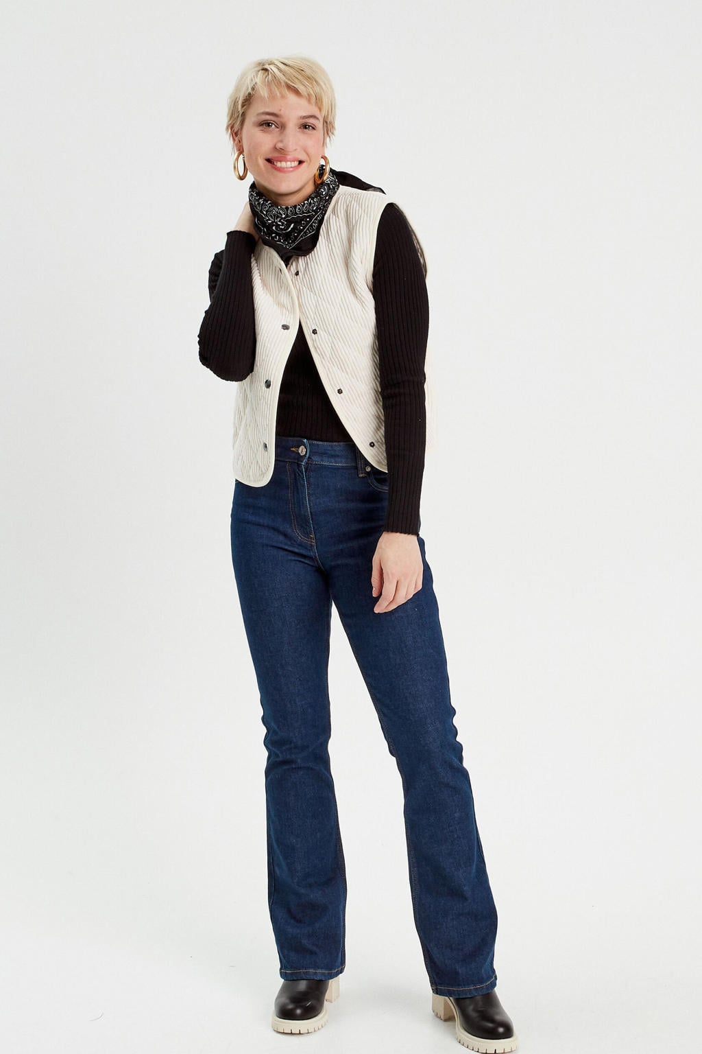 Ecru dames Cache Cache gilet van polyester met effen, ronde hals en knoopsluiting