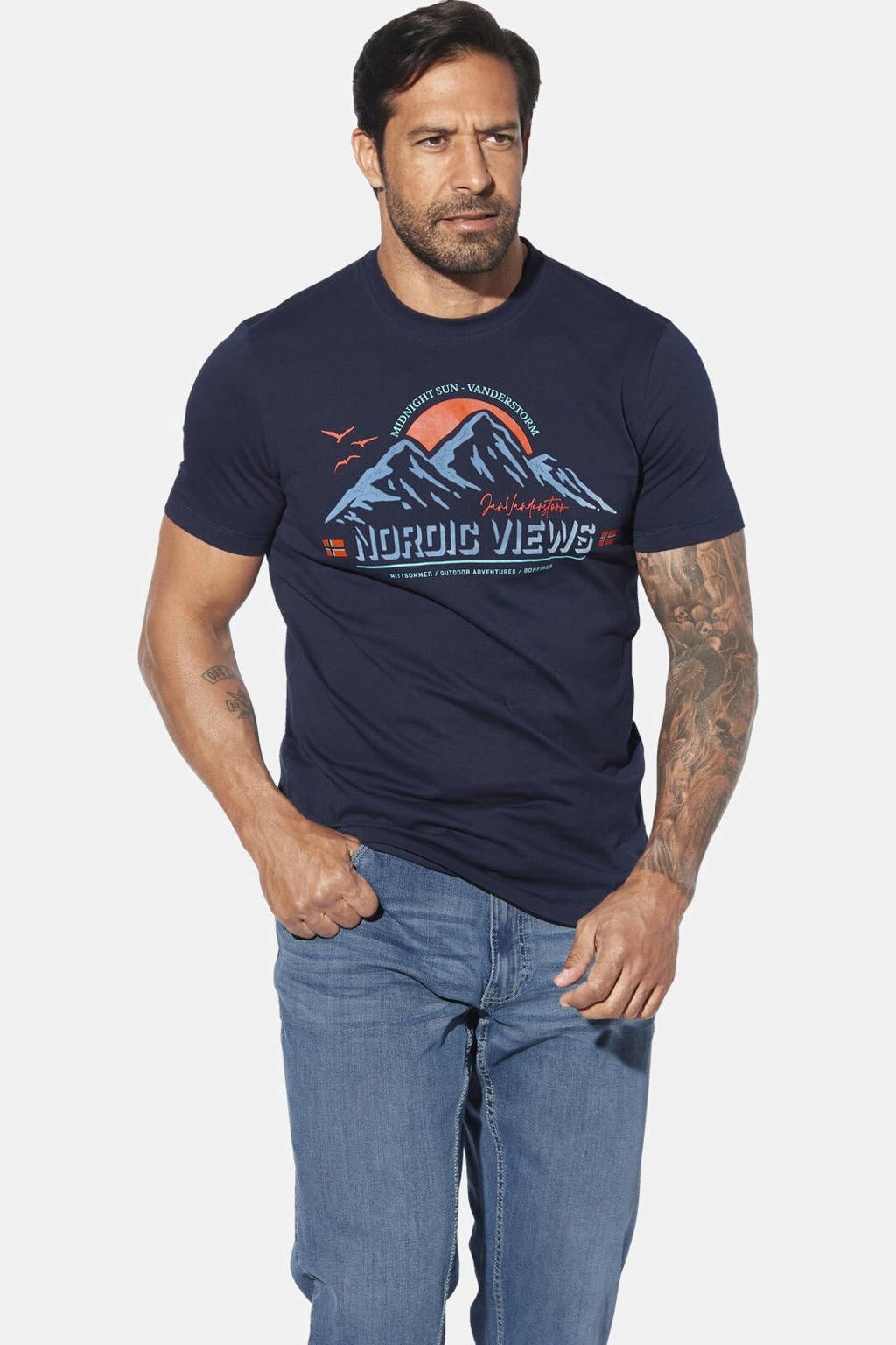 Jan Vanderstorm +FIT Collectie oversized T-shirt SVENBOR donkerblauw