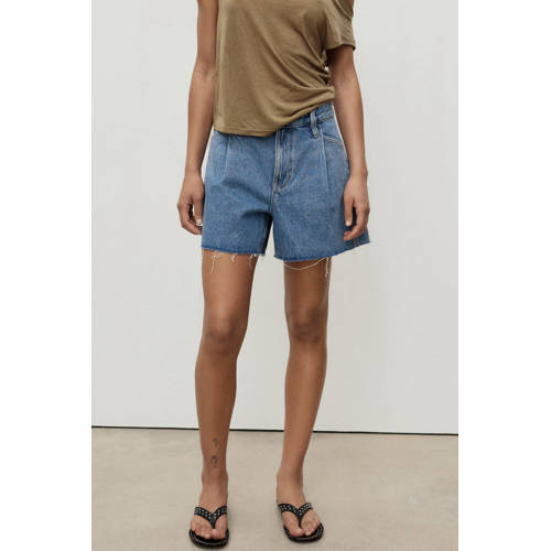 Mango denim wide leg regular waist short medium blue denim afbeelding