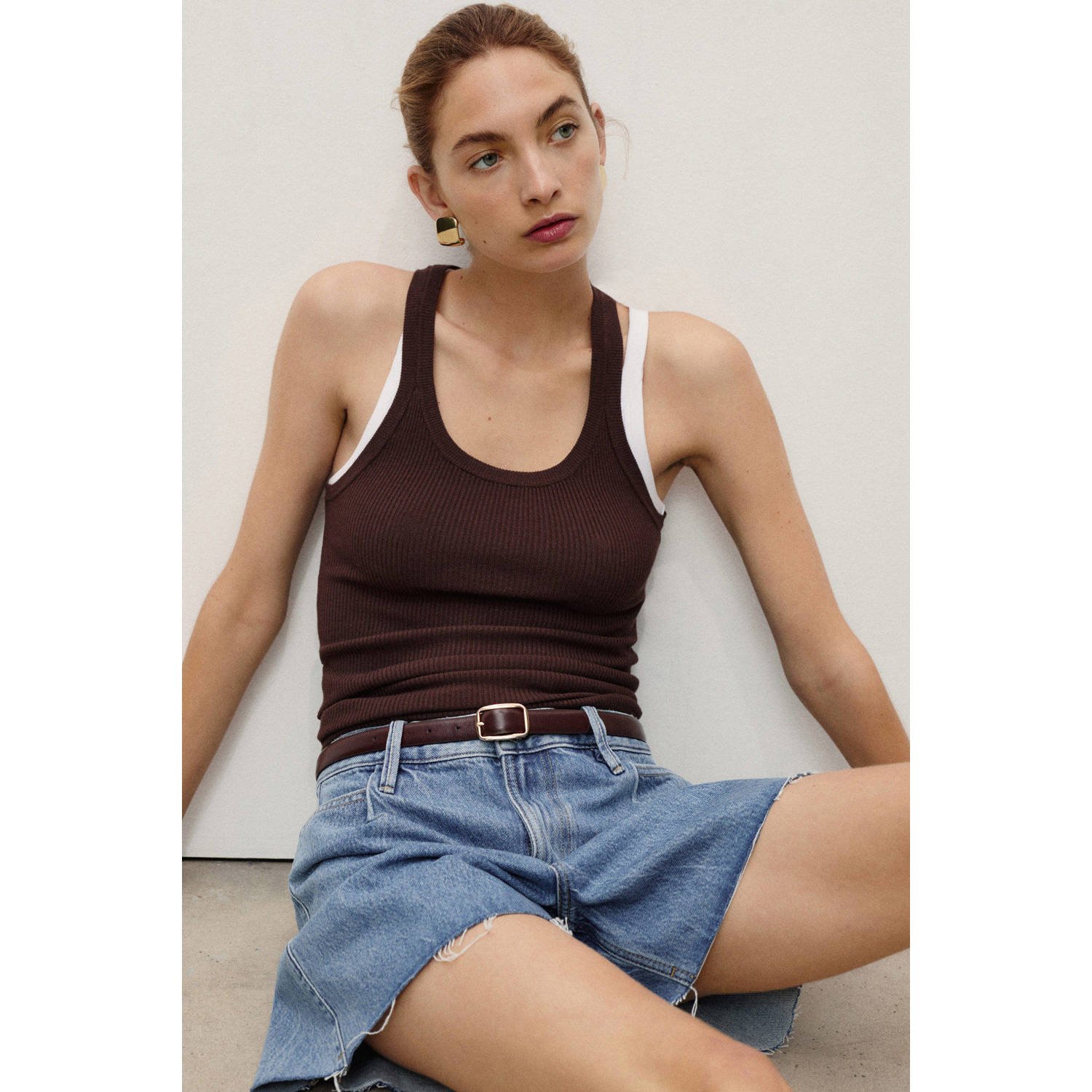 Mango denim wide leg regular waist short medium blue denim