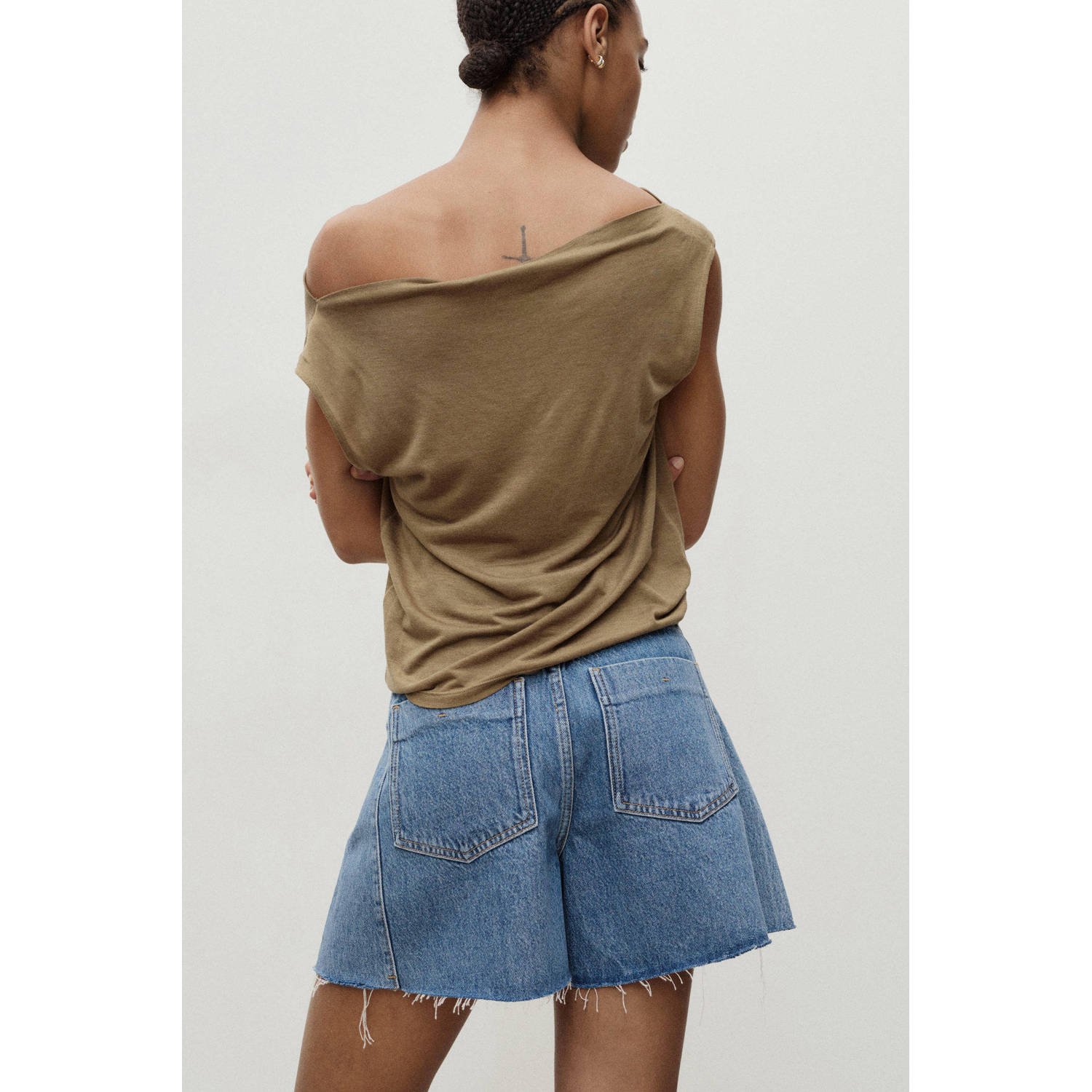 Mango denim wide leg regular waist short medium blue denim