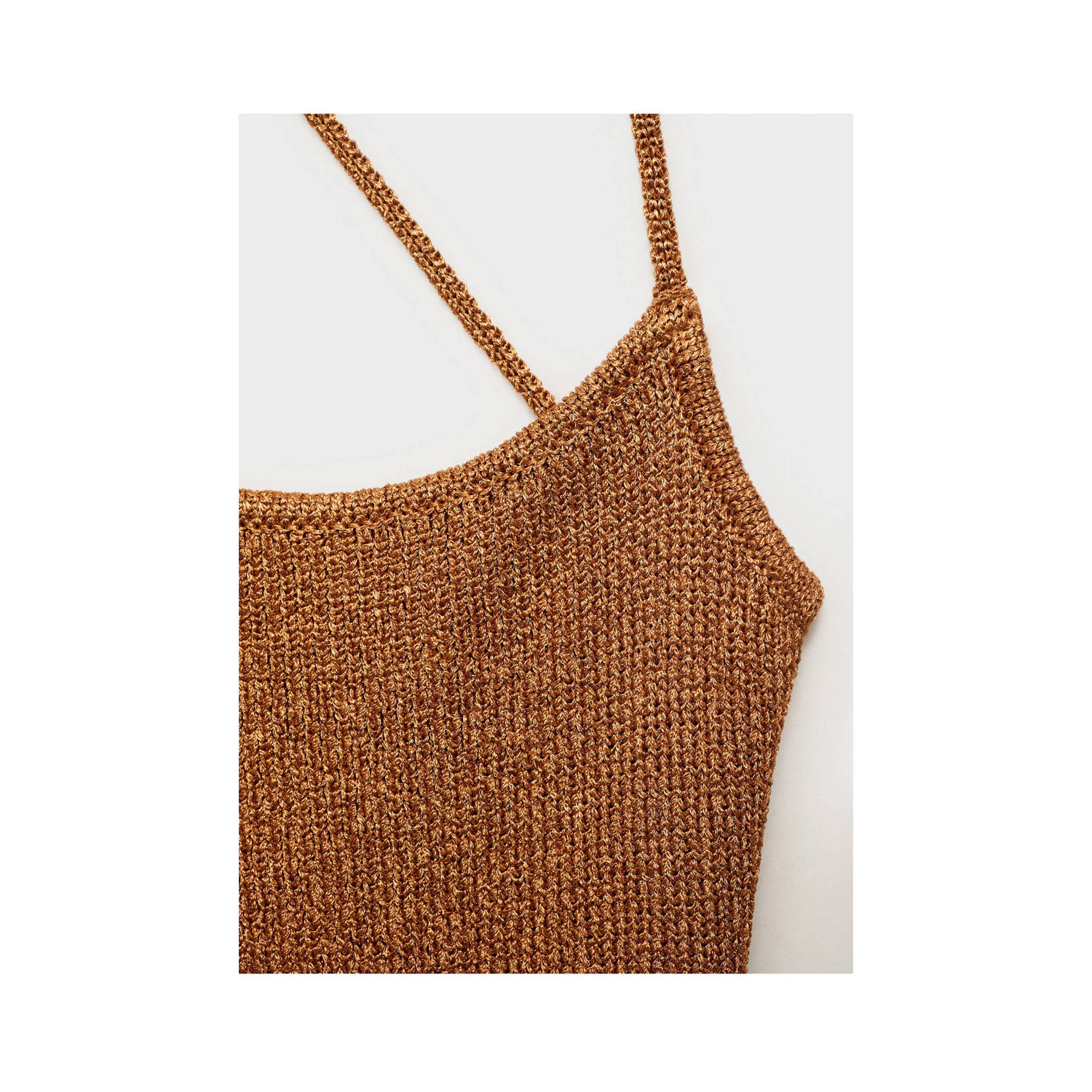 Mango korte jurk met lurex koper
