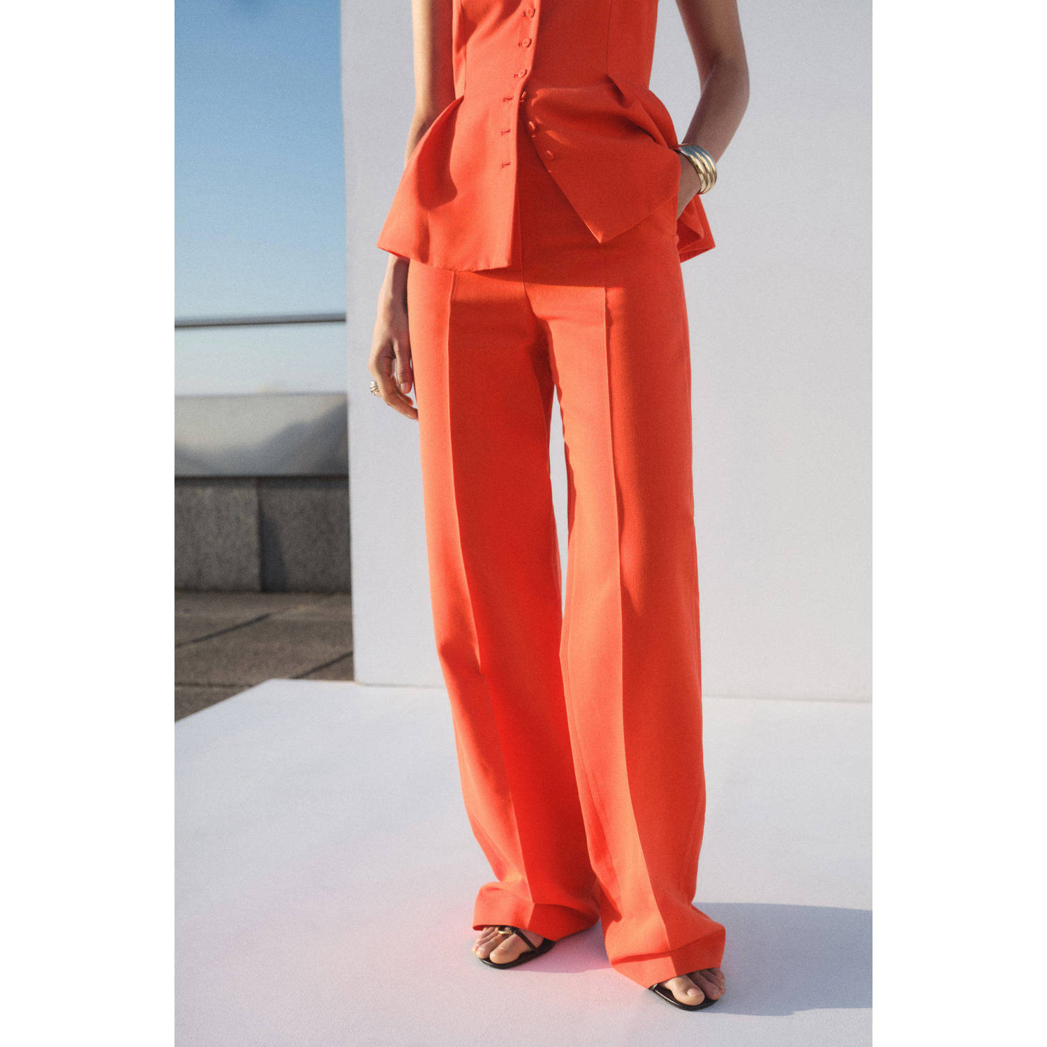 Mango wide leg regular waist pantalon rood