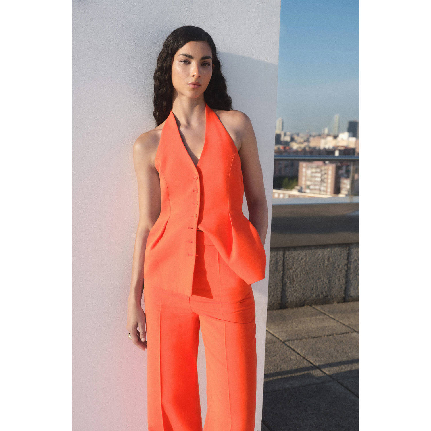 Mango wide leg regular waist pantalon rood