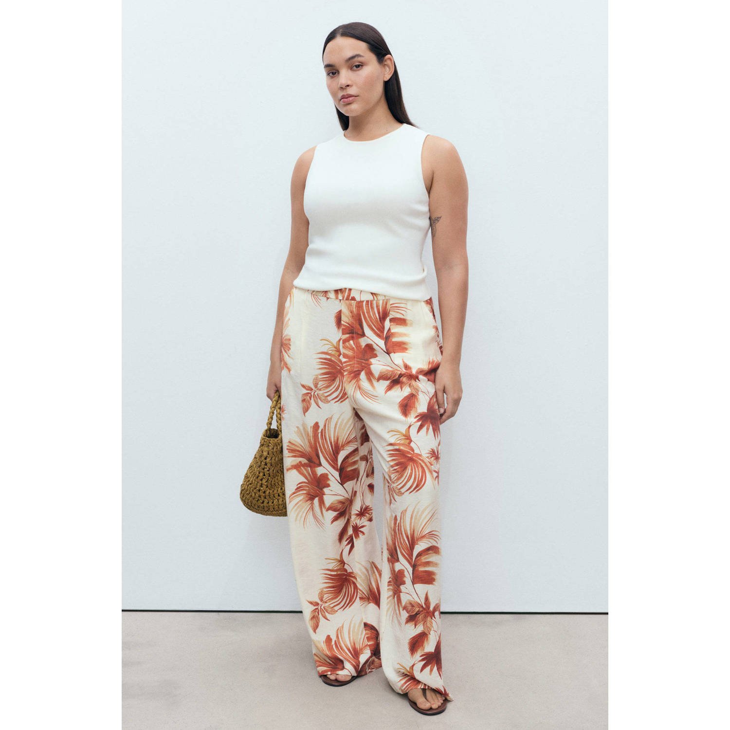 Mango wide leg high waist broek multi