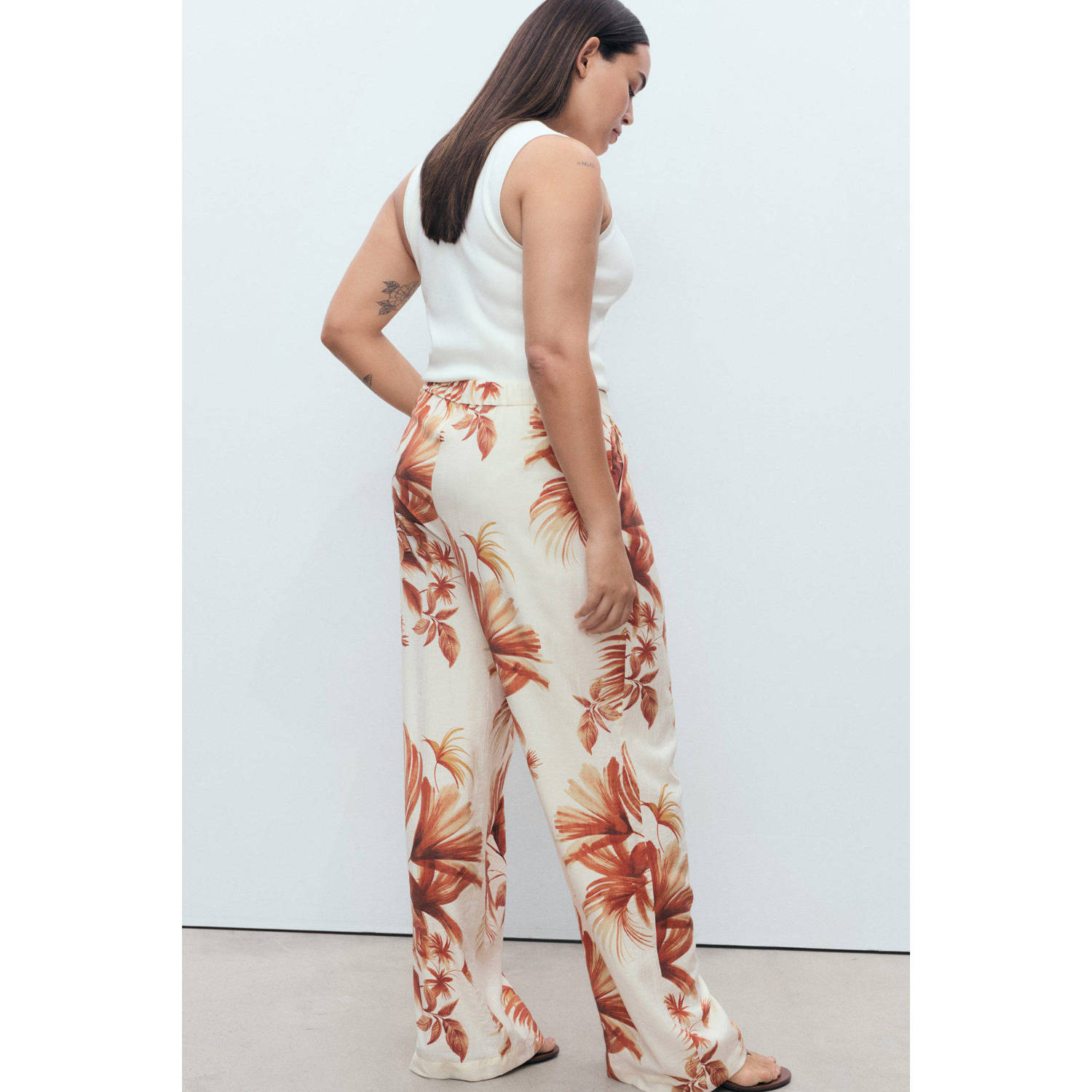 Mango wide leg high waist broek multi