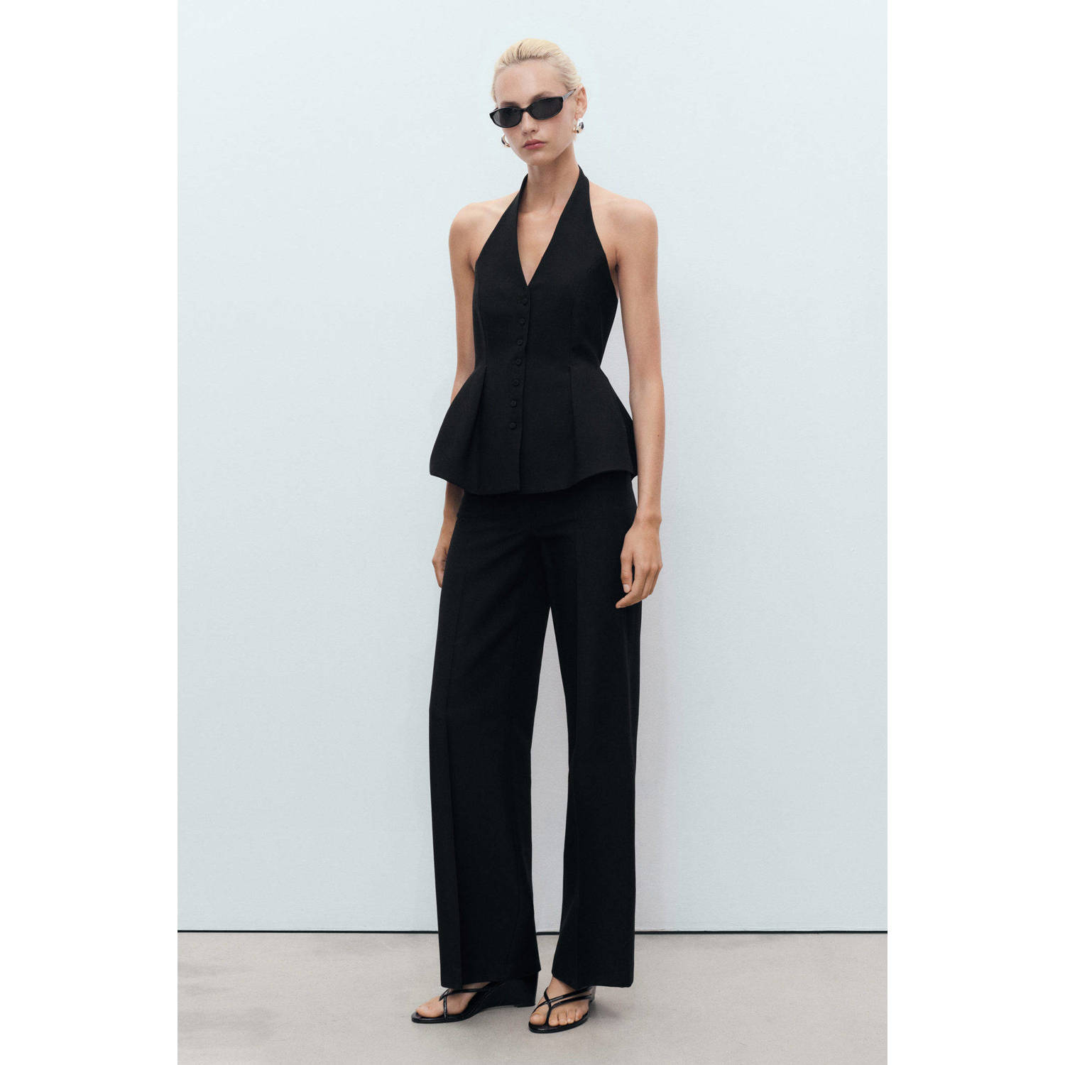 Mango wide leg regular waist pantalon