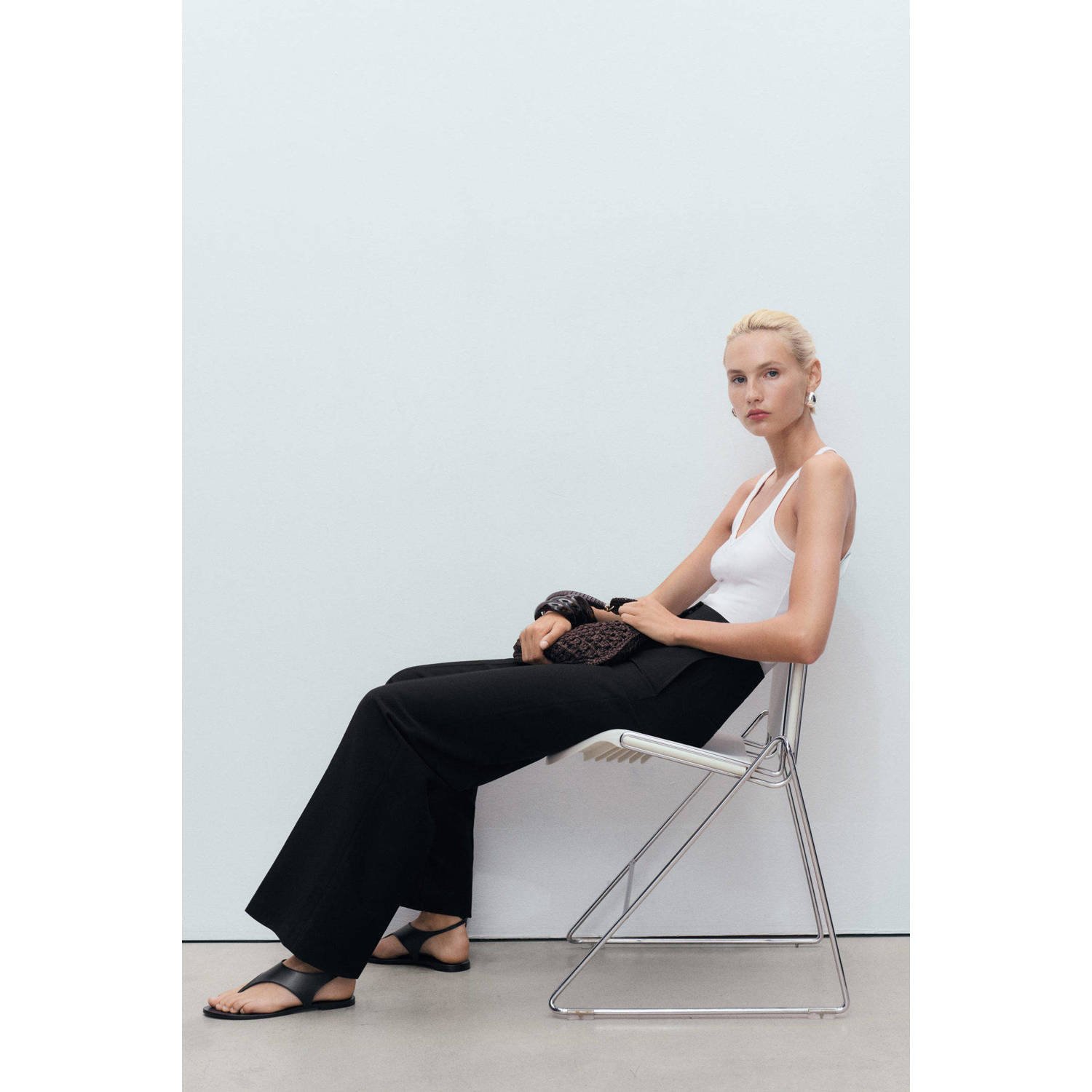 Mango wide leg regular waist pantalon