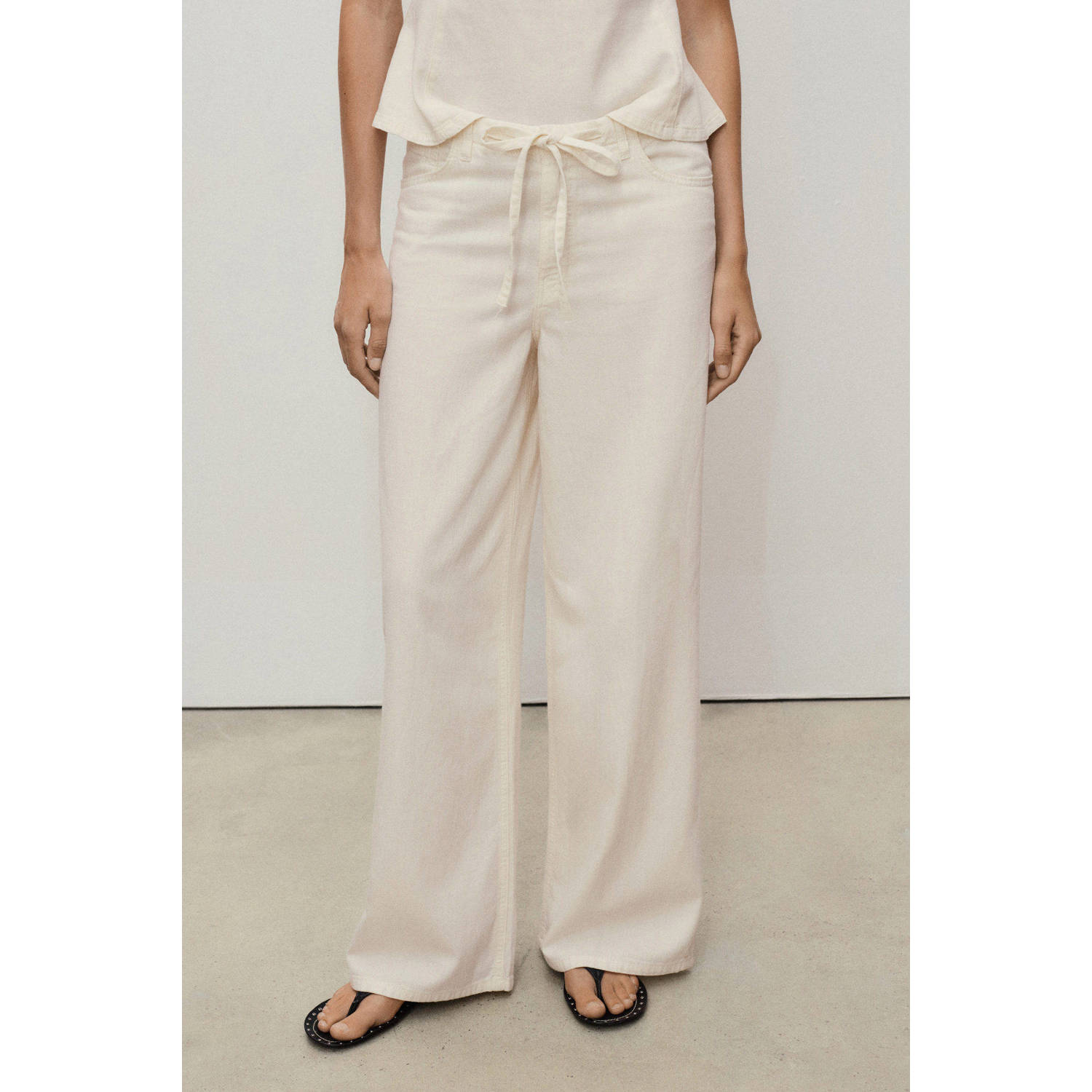 Mango denim wide leg regular waist broek ecru