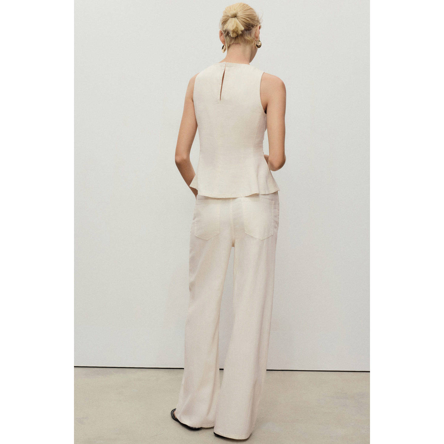 Mango denim wide leg regular waist broek ecru