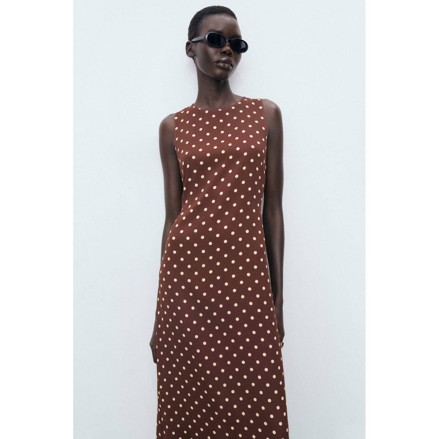 Mango midi jurk donkerbruin